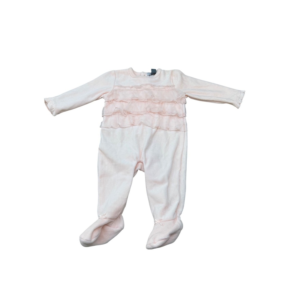 Petit Lem Layette Baby Girls Pink Velour Ruffle Footed Sleeper One Piece 6M NWT